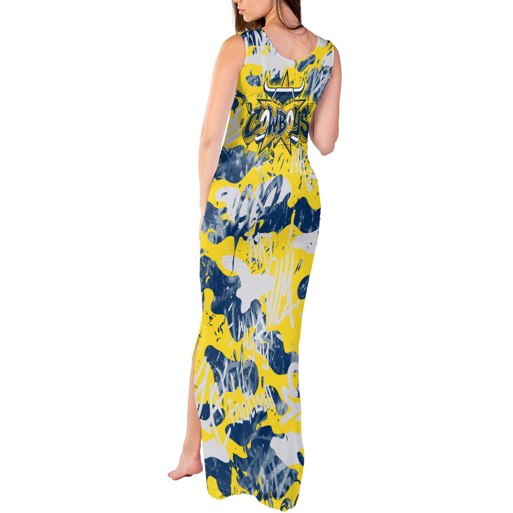 North Queensland Cowboys Rugby Tank Maxi Dress Graffiti Typography Urban Camo Abstract Street Style
