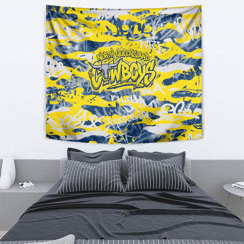 North Queensland Cowboys Rugby Tapestry Graffiti Typography Urban Camo Abstract Street Style