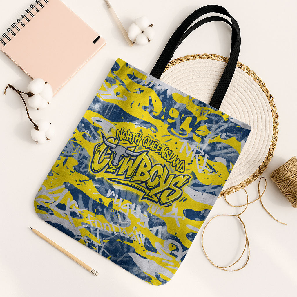 North Queensland Cowboys Rugby Tote Bag Graffiti Typography Urban Camo Abstract Street Style