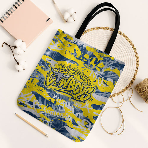 North Queensland Cowboys Rugby Tote Bag Graffiti Typography Urban Camo Abstract Street Style