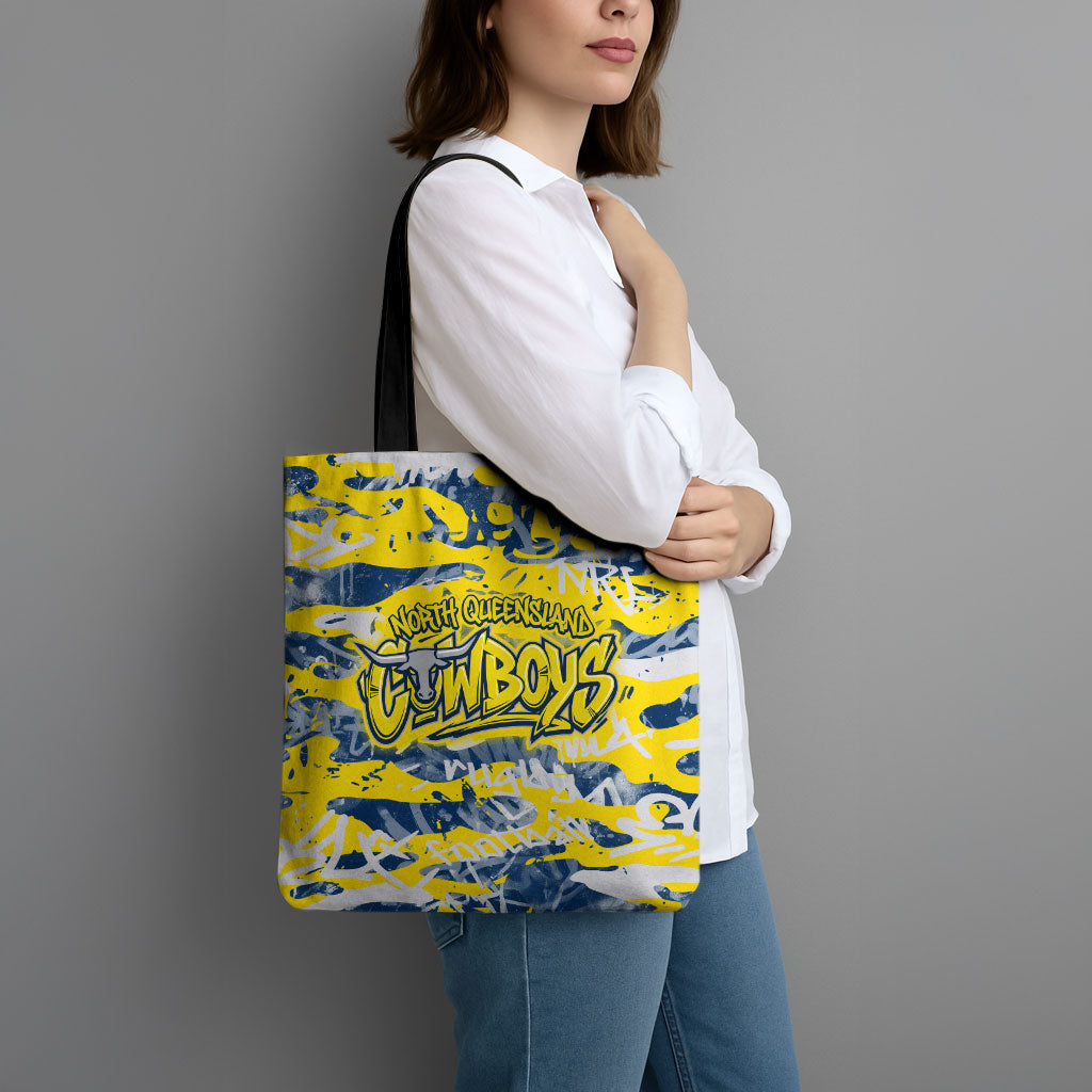 North Queensland Cowboys Rugby Tote Bag Graffiti Typography Urban Camo Abstract Street Style