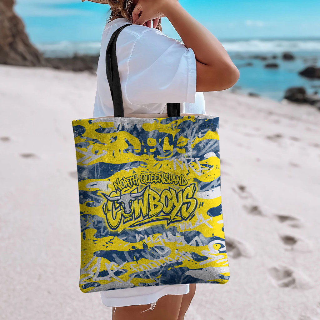 North Queensland Cowboys Rugby Tote Bag Graffiti Typography Urban Camo Abstract Street Style