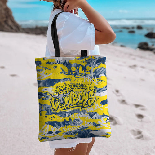 North Queensland Cowboys Rugby Tote Bag Graffiti Typography Urban Camo Abstract Street Style