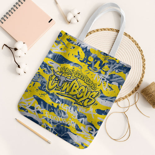 North Queensland Cowboys Rugby Tote Bag Graffiti Typography Urban Camo Abstract Street Style