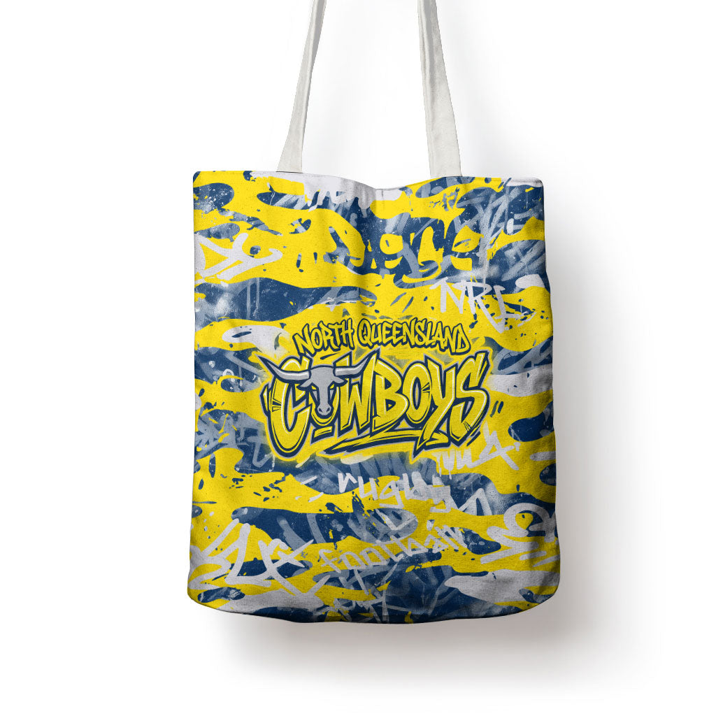 North Queensland Cowboys Rugby Tote Bag Graffiti Typography Urban Camo Abstract Street Style