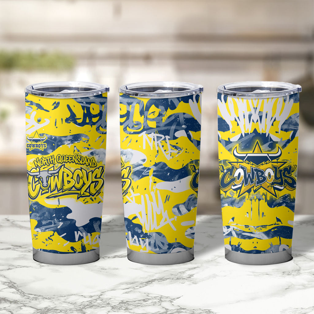 North Queensland Cowboys Rugby Tumbler Cup Graffiti Typography Urban Camo Abstract Street Style