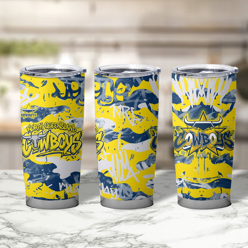 North Queensland Cowboys Rugby Tumbler Cup Graffiti Typography Urban Camo Abstract Street Style