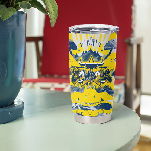 North Queensland Cowboys Rugby Tumbler Cup Graffiti Typography Urban Camo Abstract Street Style