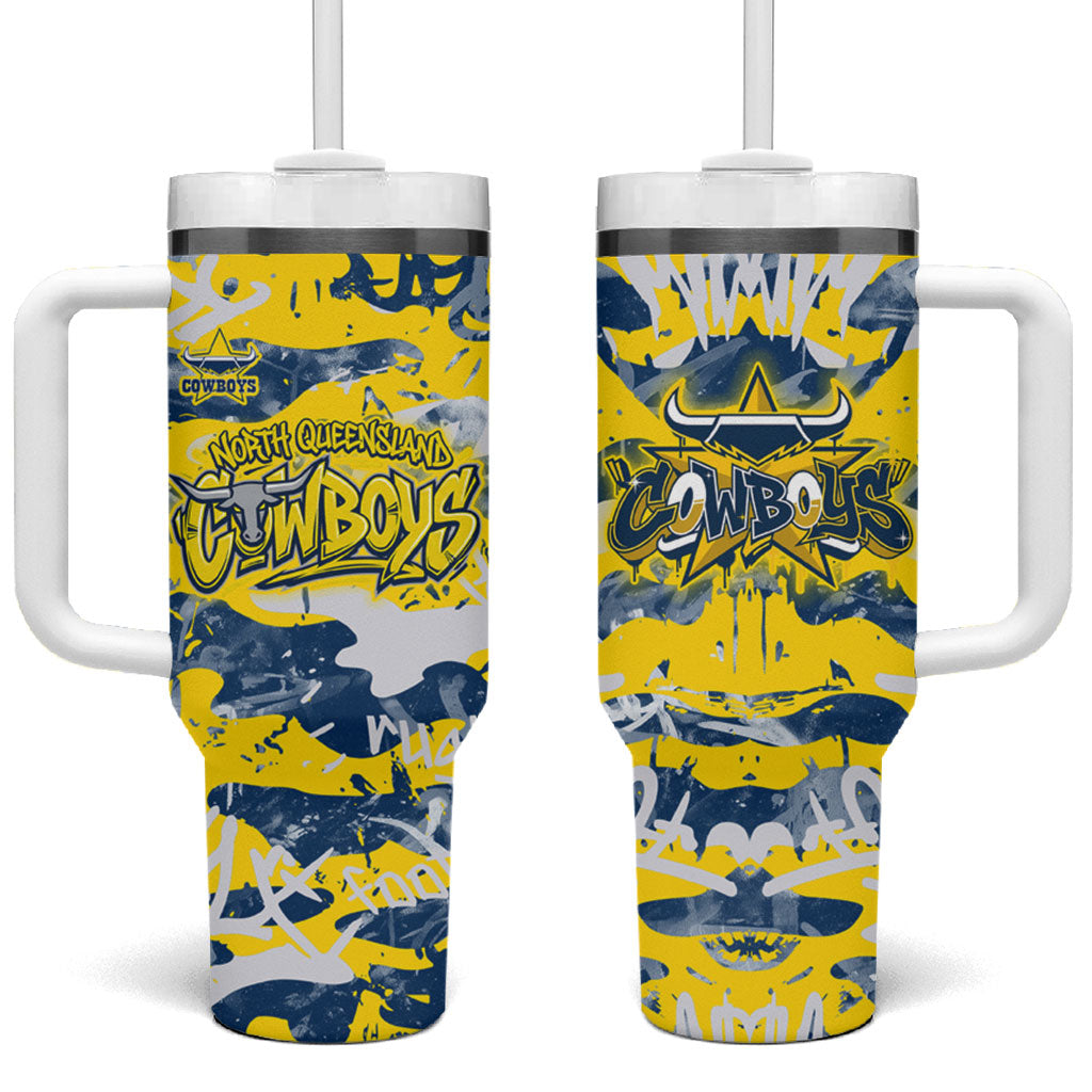 North Queensland Cowboys Rugby Tumbler With Handle Graffiti Typography Urban Camo Abstract Street Style