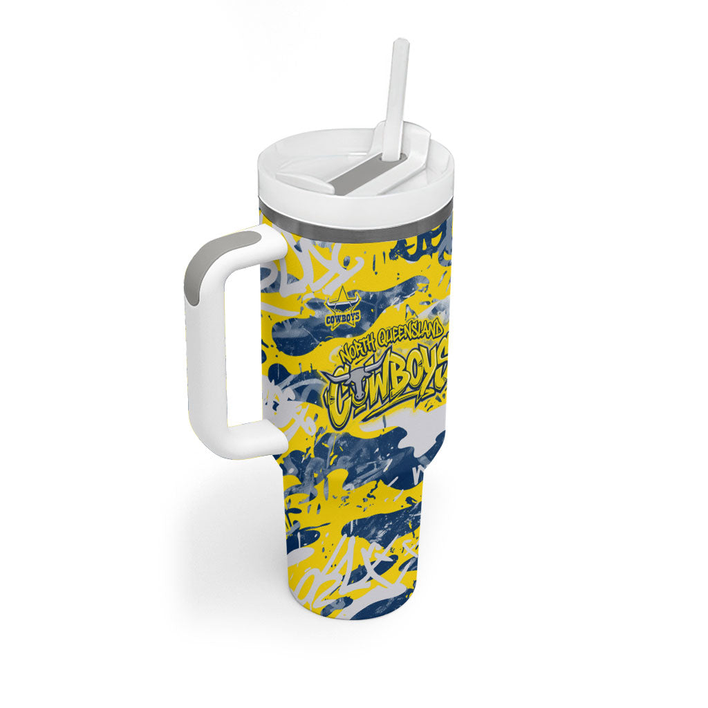 North Queensland Cowboys Rugby Tumbler With Handle Graffiti Typography Urban Camo Abstract Street Style