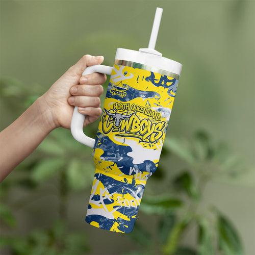 North Queensland Cowboys Rugby Tumbler With Handle Graffiti Typography Urban Camo Abstract Street Style