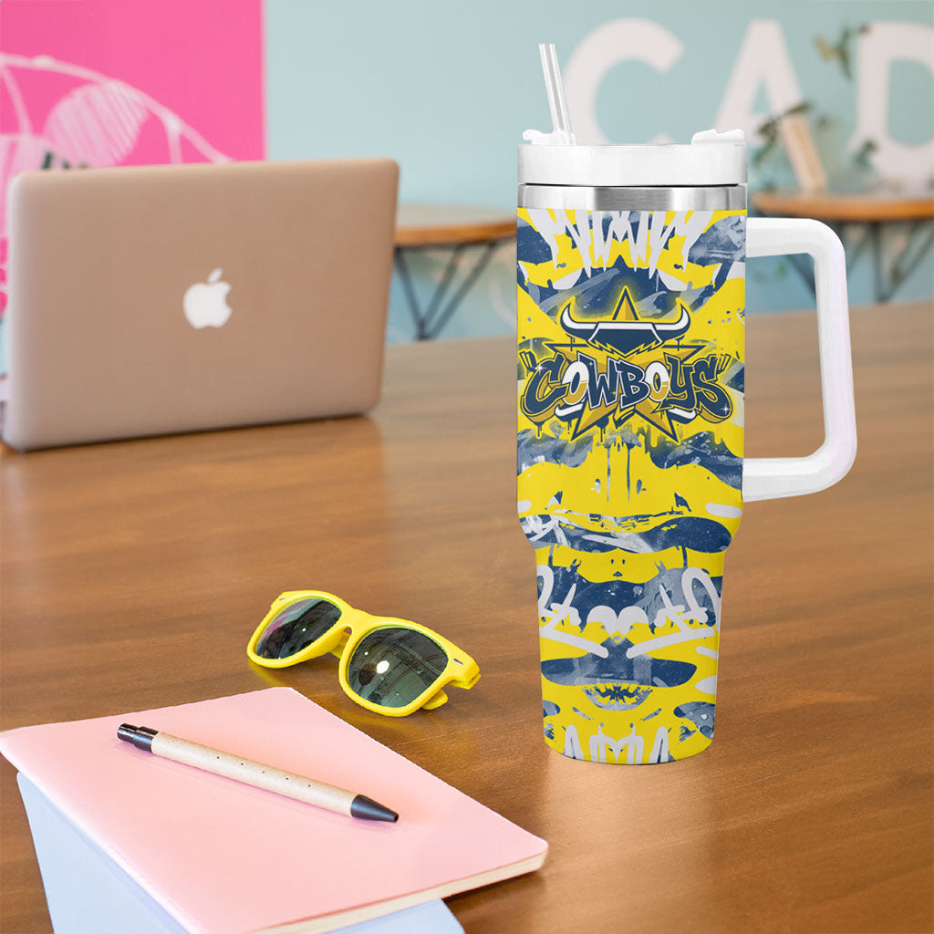 North Queensland Cowboys Rugby Tumbler With Handle Graffiti Typography Urban Camo Abstract Street Style