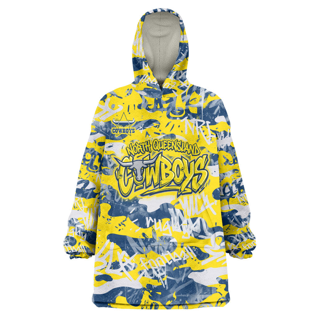 North Queensland Cowboys Rugby Wearable Blanket Hoodie Graffiti Typography Urban Camo Abstract Street Style