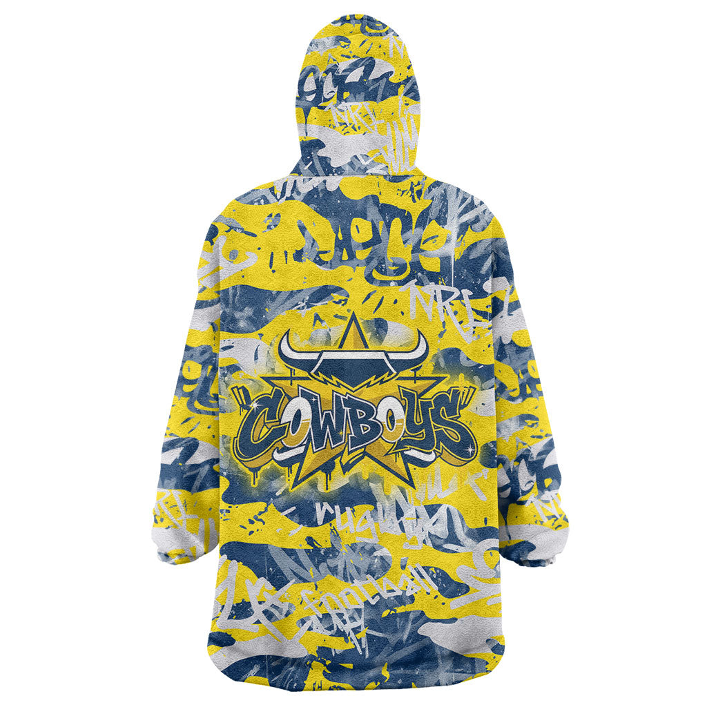 North Queensland Cowboys Rugby Wearable Blanket Hoodie Graffiti Typography Urban Camo Abstract Street Style