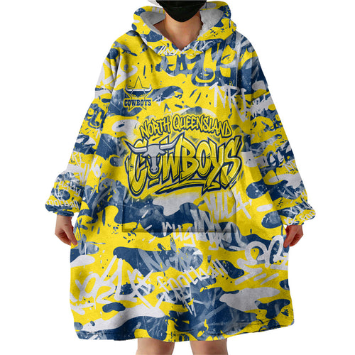 North Queensland Cowboys Rugby Wearable Blanket Hoodie Graffiti Typography Urban Camo Abstract Street Style