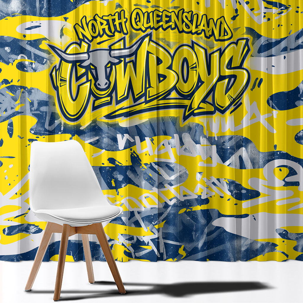 North Queensland Cowboys Rugby Window Curtain Graffiti Typography Urban Camo Abstract Street Style