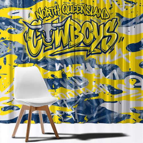 North Queensland Cowboys Rugby Window Curtain Graffiti Typography Urban Camo Abstract Street Style