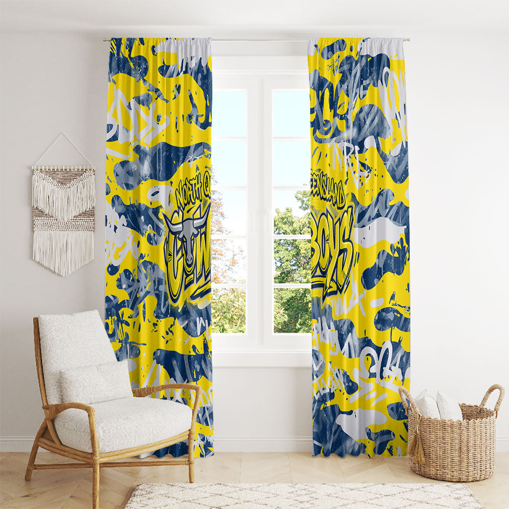 North Queensland Cowboys Rugby Window Curtain Graffiti Typography Urban Camo Abstract Street Style