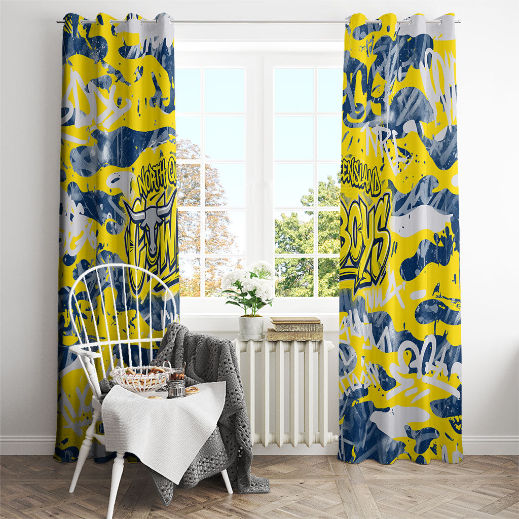 North Queensland Cowboys Rugby Window Curtain Graffiti Typography Urban Camo Abstract Street Style