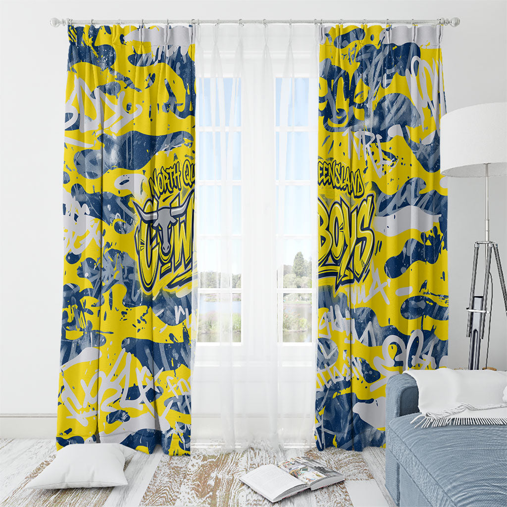 North Queensland Cowboys Rugby Window Curtain Graffiti Typography Urban Camo Abstract Street Style