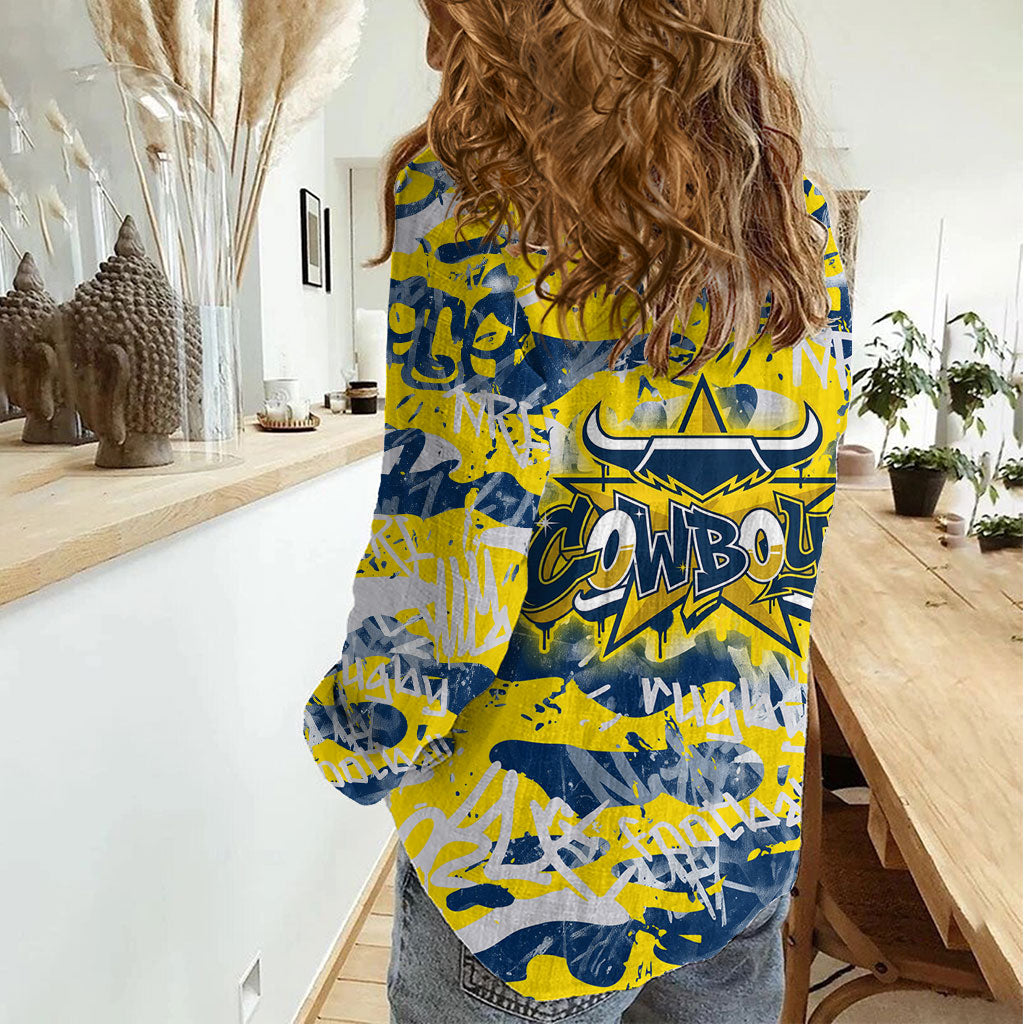 North Queensland Cowboys Rugby Women Casual Shirt Graffiti Typography Urban Camo Abstract Street Style