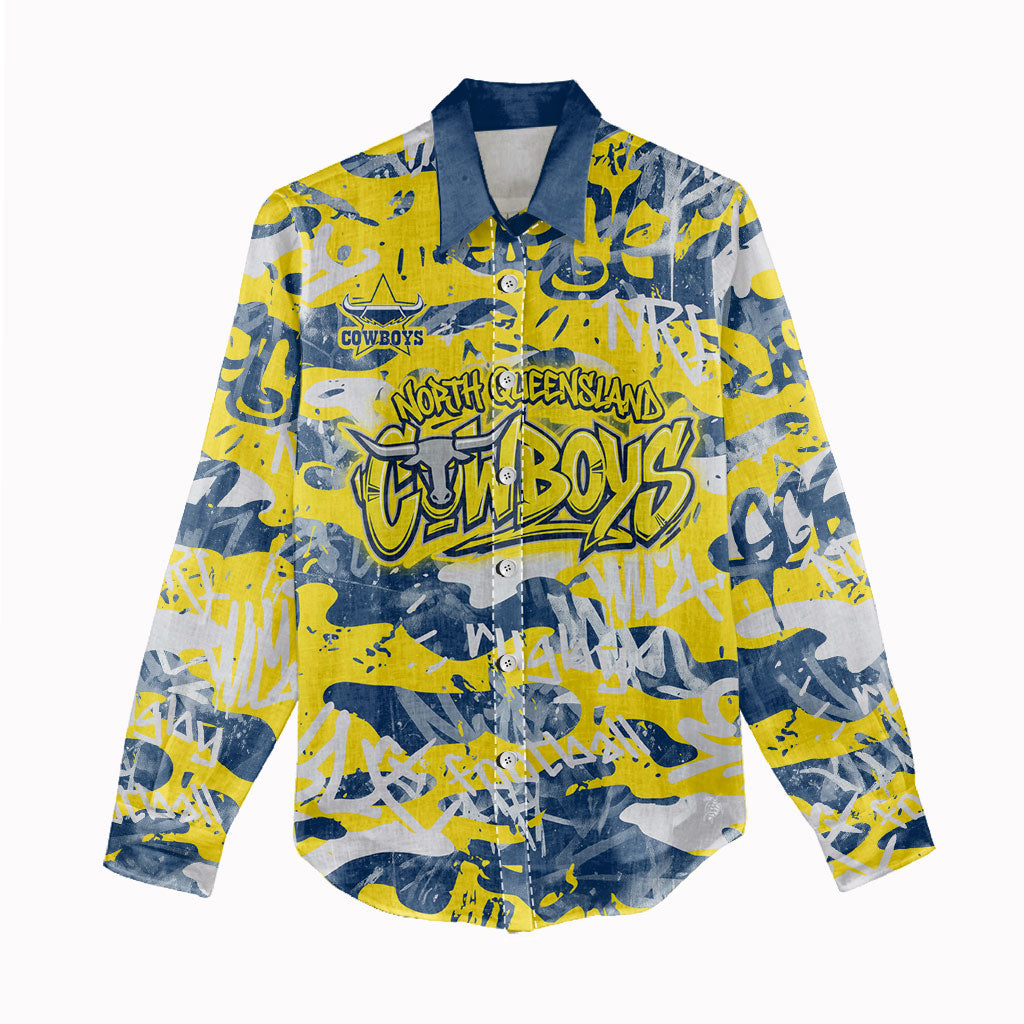 North Queensland Cowboys Rugby Women Casual Shirt Graffiti Typography Urban Camo Abstract Street Style