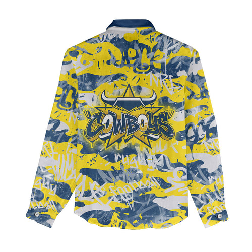 North Queensland Cowboys Rugby Women Casual Shirt Graffiti Typography Urban Camo Abstract Street Style