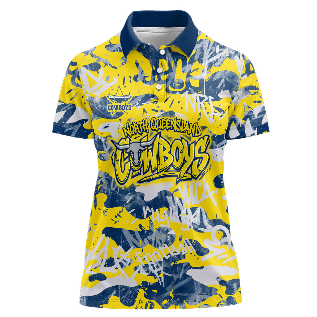 North Queensland Cowboys Rugby Women Polo Shirt Graffiti Typography Urban Camo Abstract Street Style