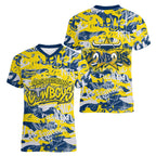 North Queensland Cowboys Rugby Women V-Neck T-Shirt Graffiti Typography Urban Camo Abstract Street Style