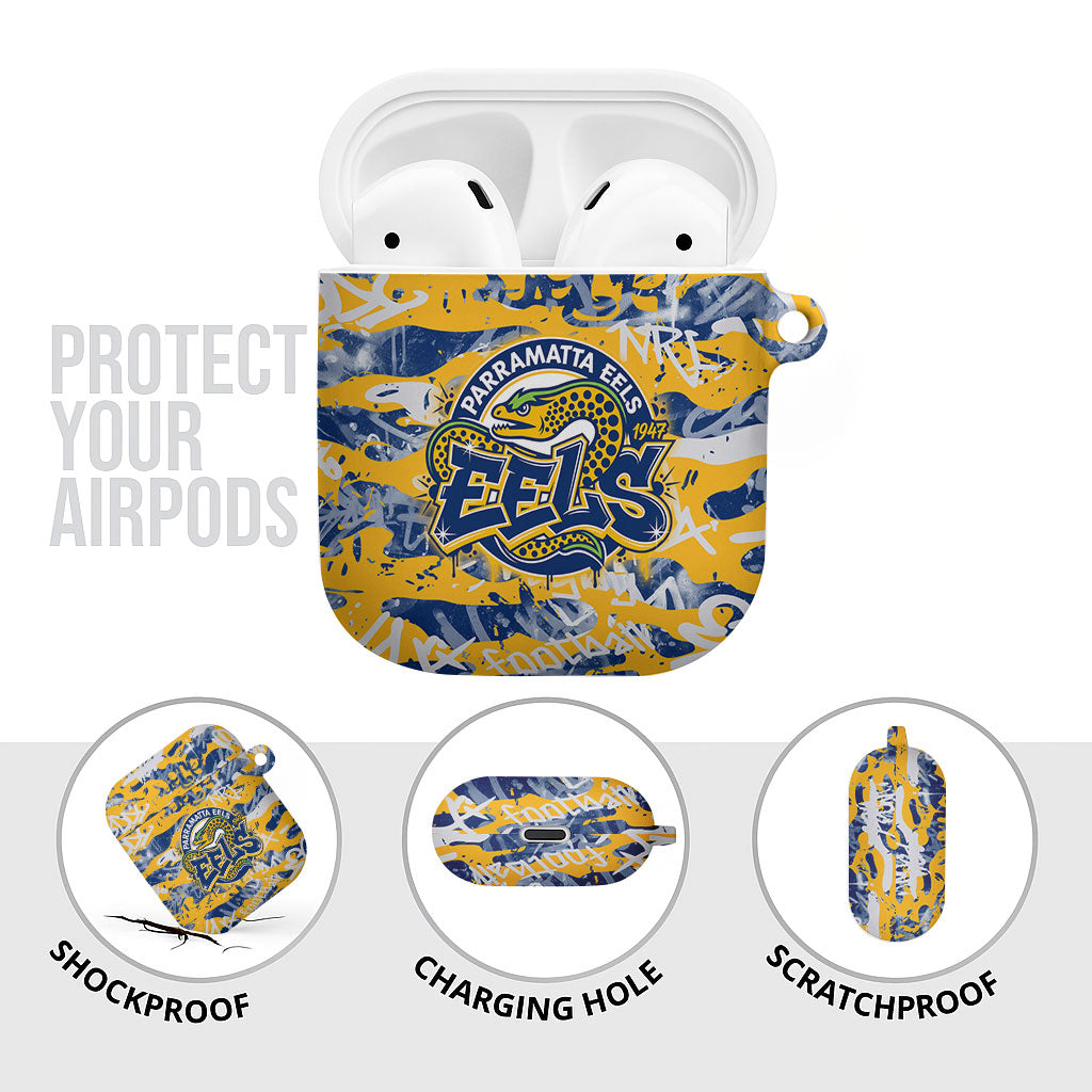 Parramatta Eels Rugby AirPods Case Graffiti Typography Urban Camo Abstract Street Style