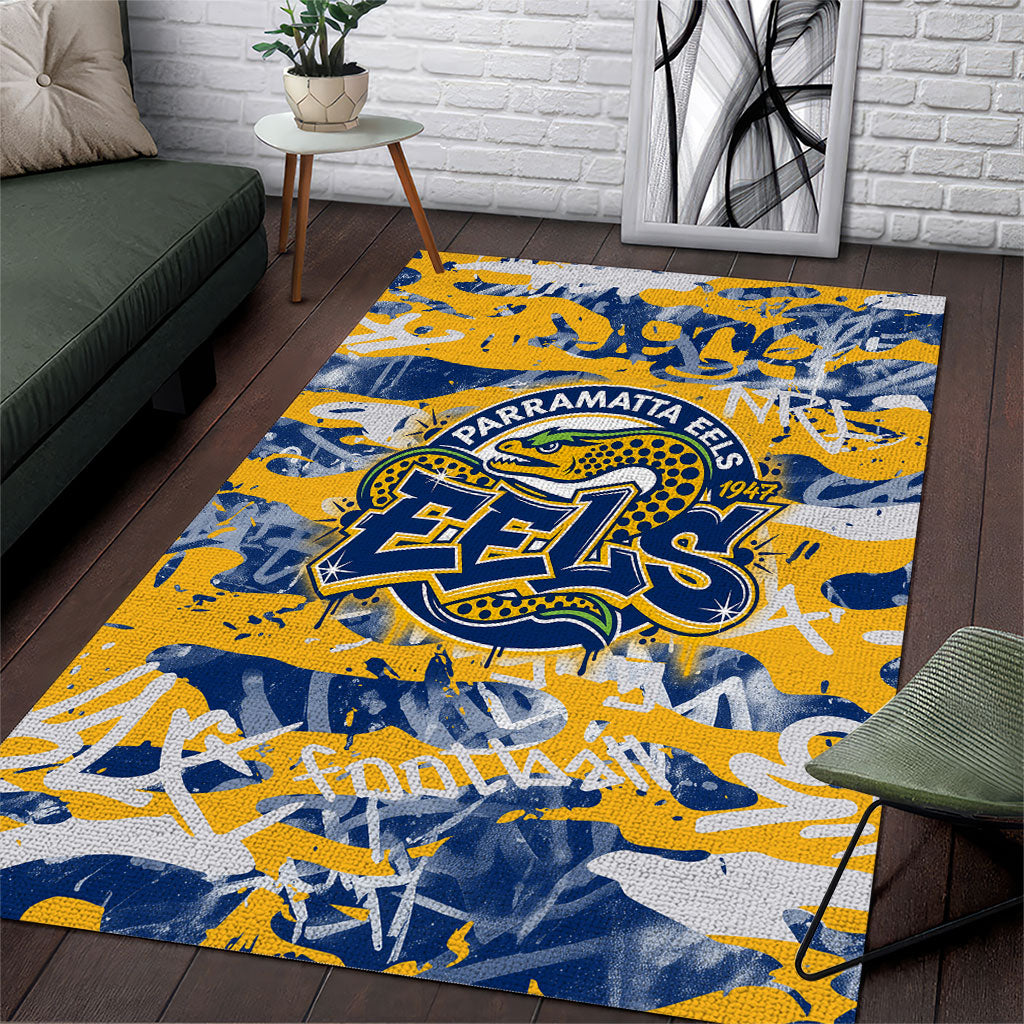 Parramatta Eels Rugby Area Rug Graffiti Typography Urban Camo Abstract Street Style