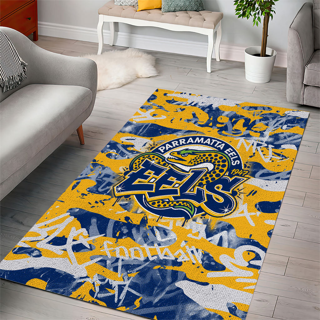 Parramatta Eels Rugby Area Rug Graffiti Typography Urban Camo Abstract Street Style