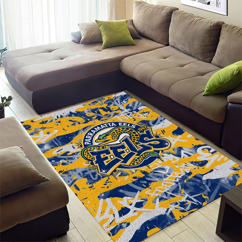 Parramatta Eels Rugby Area Rug Graffiti Typography Urban Camo Abstract Street Style