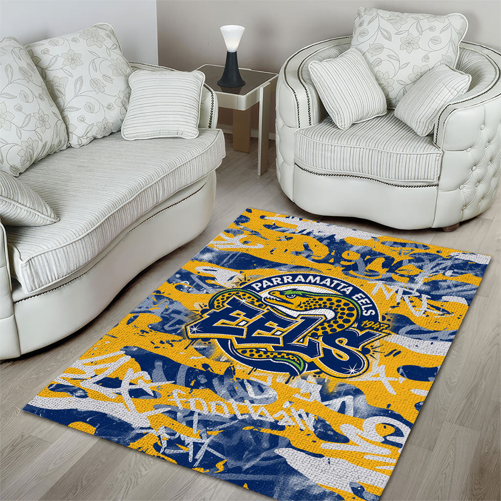 Parramatta Eels Rugby Area Rug Graffiti Typography Urban Camo Abstract Street Style