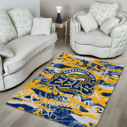 Parramatta Eels Rugby Area Rug Graffiti Typography Urban Camo Abstract Street Style