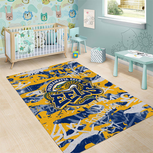 Parramatta Eels Rugby Area Rug Graffiti Typography Urban Camo Abstract Street Style