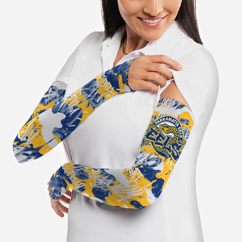 Parramatta Eels Rugby Arm Sleeves Graffiti Typography Urban Camo Abstract Street Style