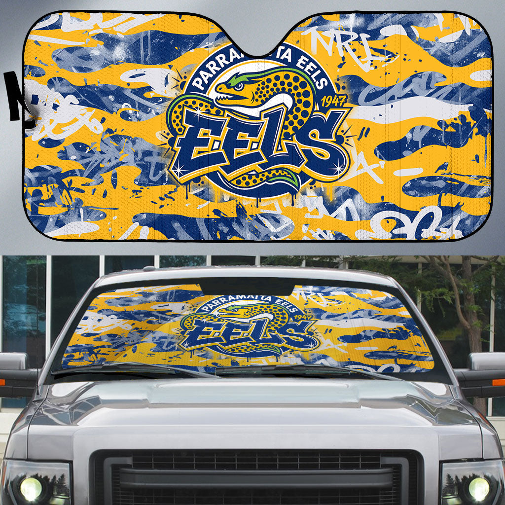 Parramatta Eels Rugby Auto Sun Shade Graffiti Typography Urban Camo Abstract Street Style