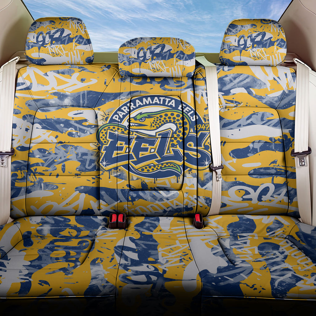 Parramatta Eels Rugby Back Car Seat Cover Graffiti Typography Urban Camo Abstract Street Style