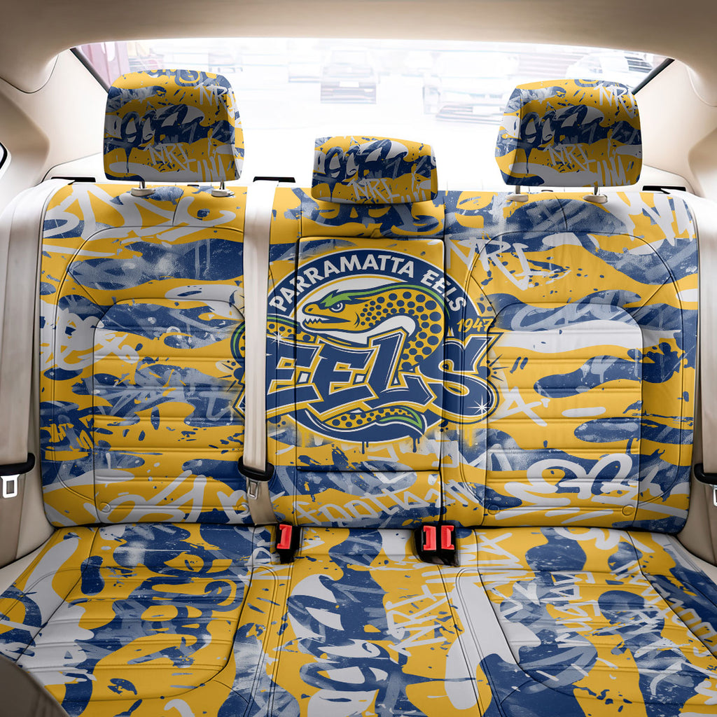 Parramatta Eels Rugby Back Car Seat Cover Graffiti Typography Urban Camo Abstract Street Style