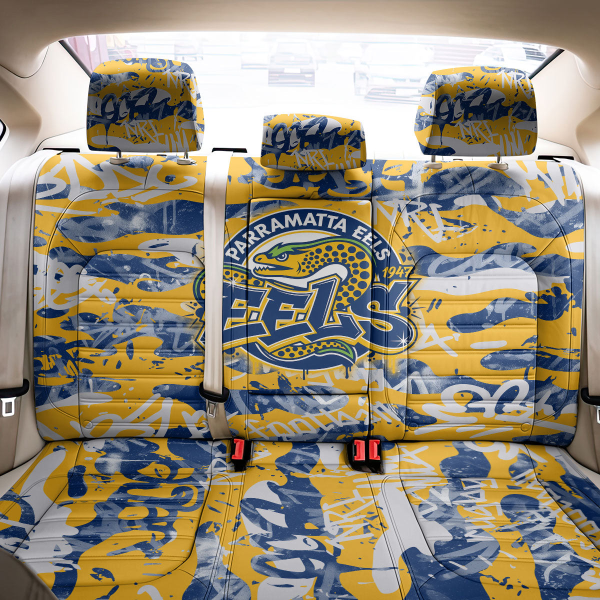 Parramatta Eels Rugby Back Car Seat Cover Graffiti Typography Urban Camo Abstract Street Style
