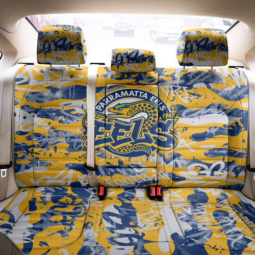Parramatta Eels Rugby Back Car Seat Cover Graffiti Typography Urban Camo Abstract Street Style