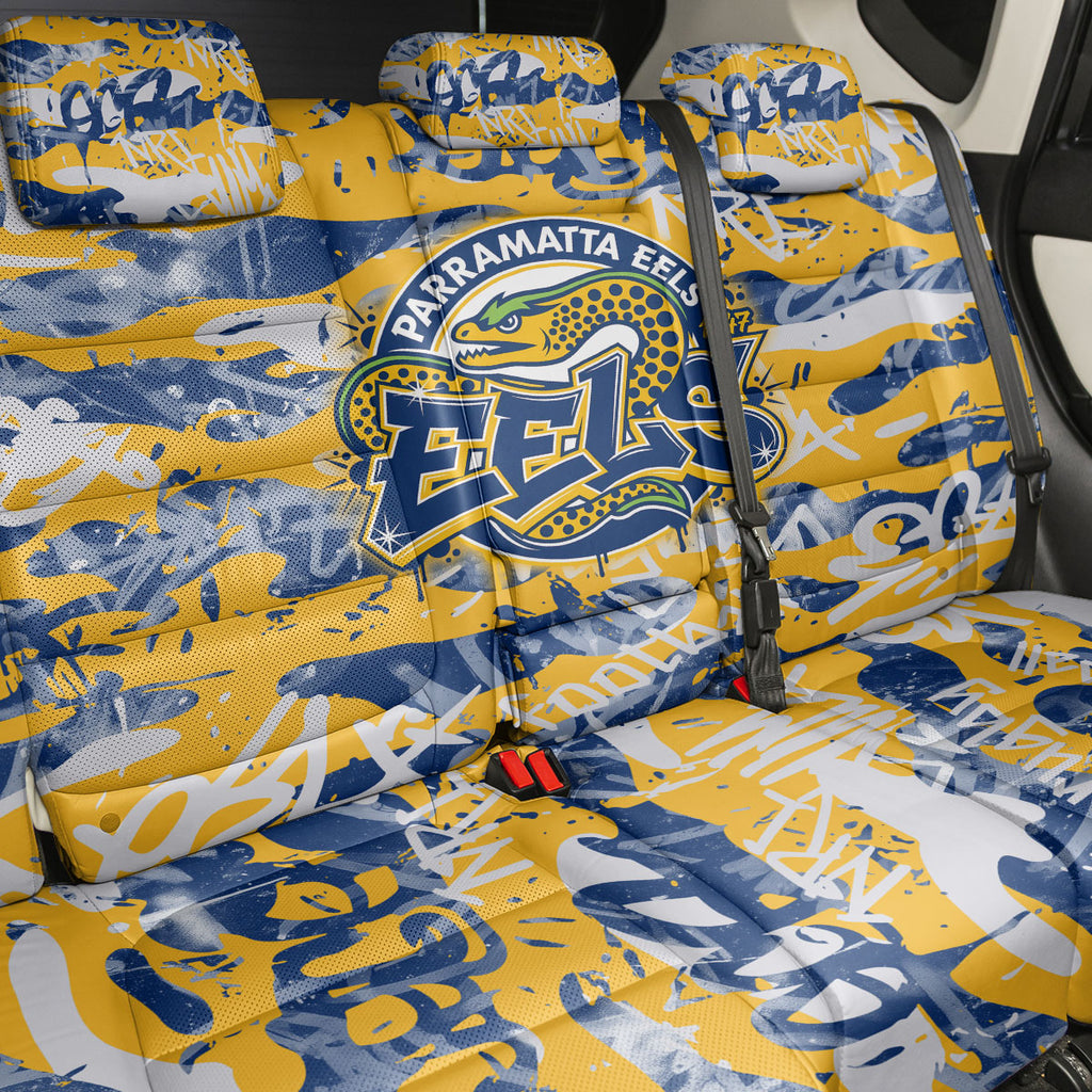 Parramatta Eels Rugby Back Car Seat Cover Graffiti Typography Urban Camo Abstract Street Style
