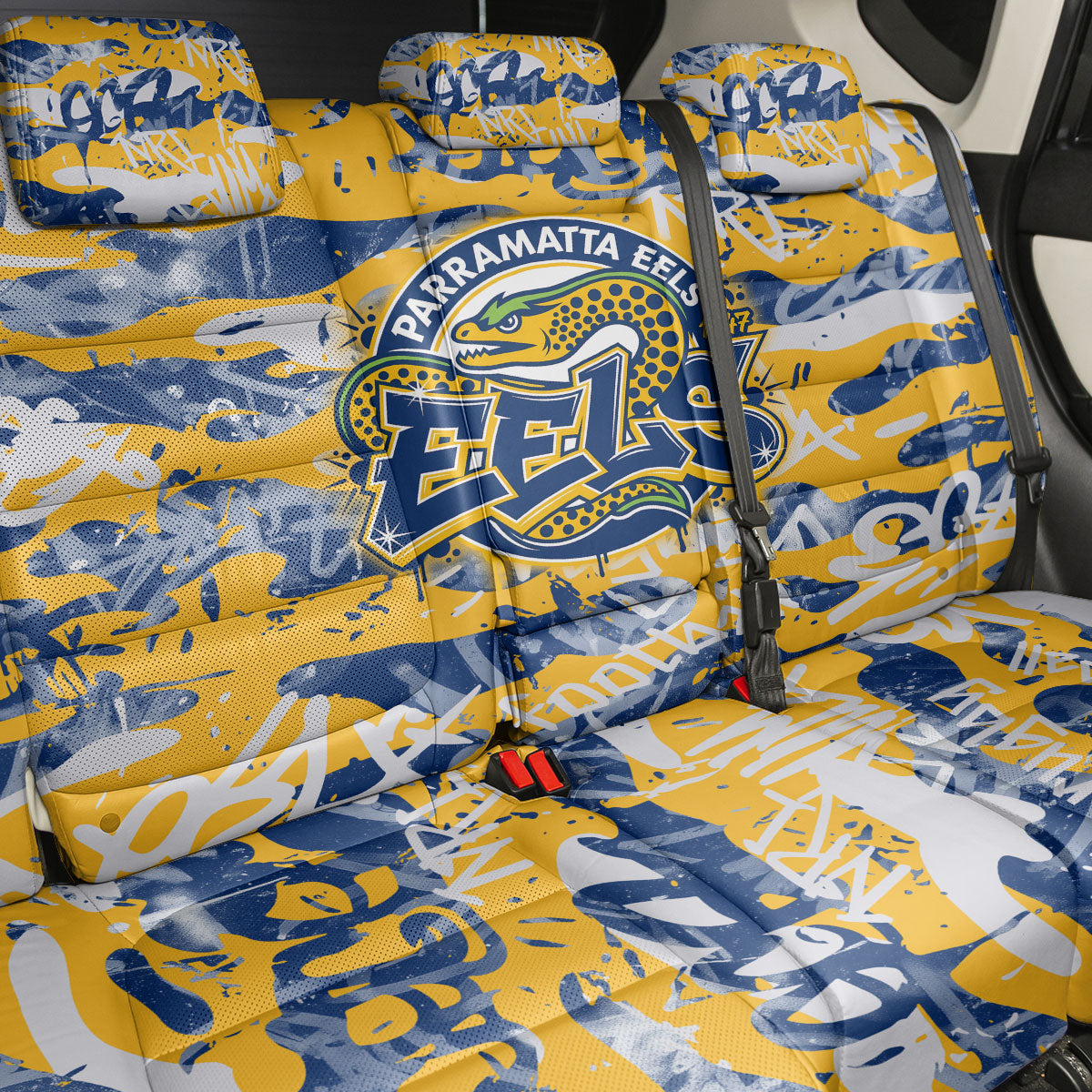 Parramatta Eels Rugby Back Car Seat Cover Graffiti Typography Urban Camo Abstract Street Style