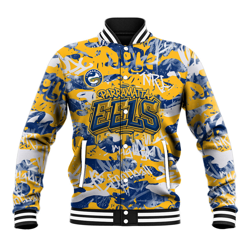 Parramatta Eels Rugby Baseball Jacket Graffiti Typography Urban Camo Abstract Street Style