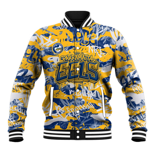 Parramatta Eels Rugby Baseball Jacket Graffiti Typography Urban Camo Abstract Street Style