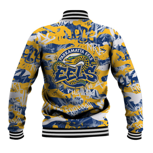 Parramatta Eels Rugby Baseball Jacket Graffiti Typography Urban Camo Abstract Street Style