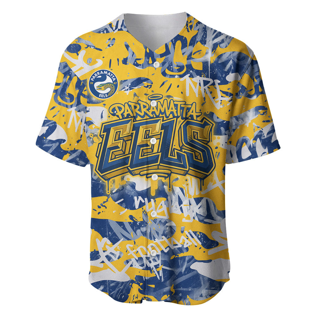 Parramatta Eels Rugby Baseball Jersey Graffiti Typography Urban Camo Abstract Street Style