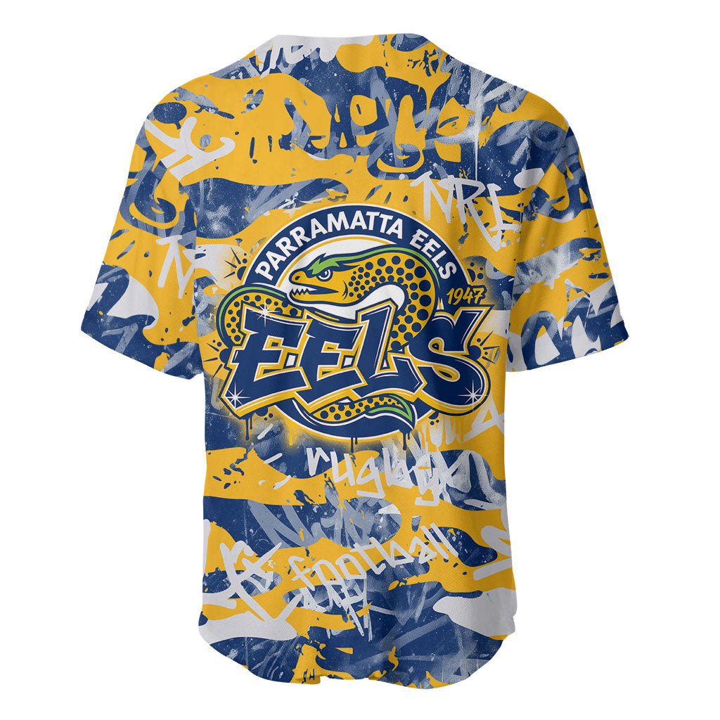 Parramatta Eels Rugby Baseball Jersey Graffiti Typography Urban Camo Abstract Street Style