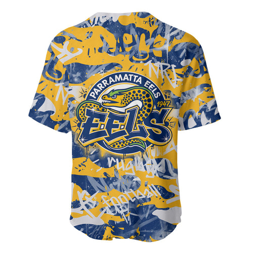 Parramatta Eels Rugby Baseball Jersey Graffiti Typography Urban Camo Abstract Street Style